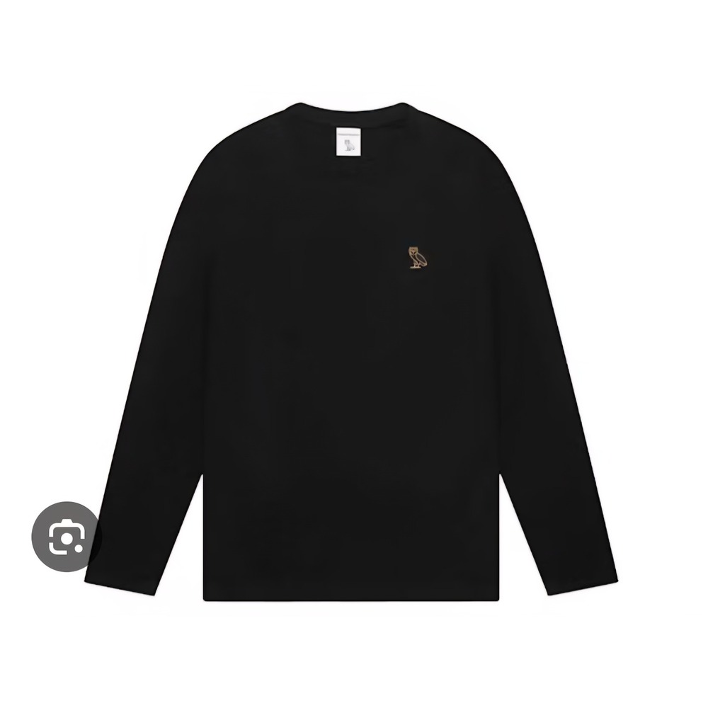 OVO Octobers Very Own Mens Classic Long Sleeve T-Shirt Black Embroidered Owl L